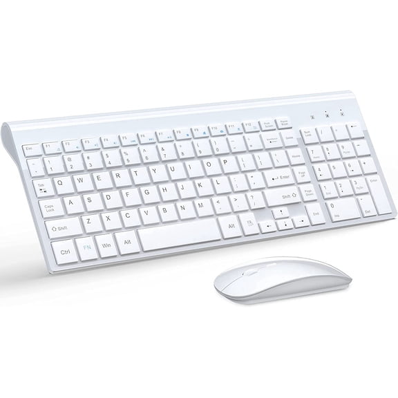 Wireless Keyboard and Mouse Ultra Slim Combo, 2.4G Silent Compact USB 2400DPI Scissor Switch Set with Cover, Batteries Included, for PC/Laptop/Windows/Mac - White