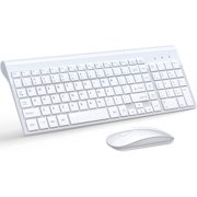 Wireless Keyboard and Mouse Ultra Slim Combo, 2.4G Silent Compact USB 2400DPI Scissor Switch Set with Cover, Batteries Included, for PC/Laptop/Windows/Mac - White