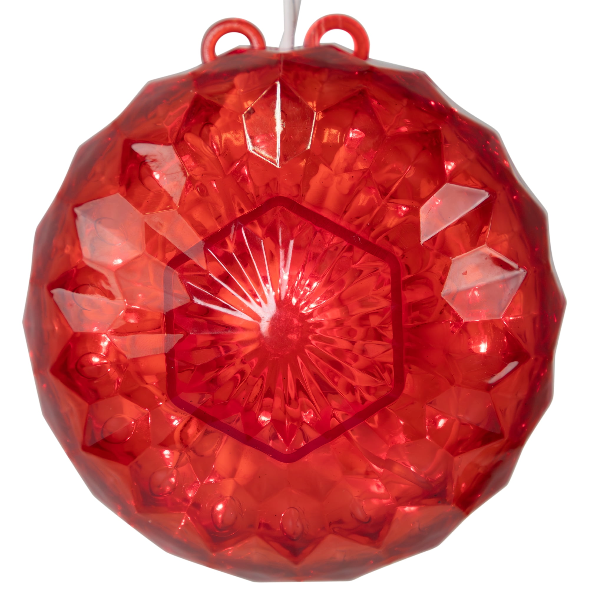 6" Red LED Hanging Crystal Sphere Ball Outdoor Christmas Decoration