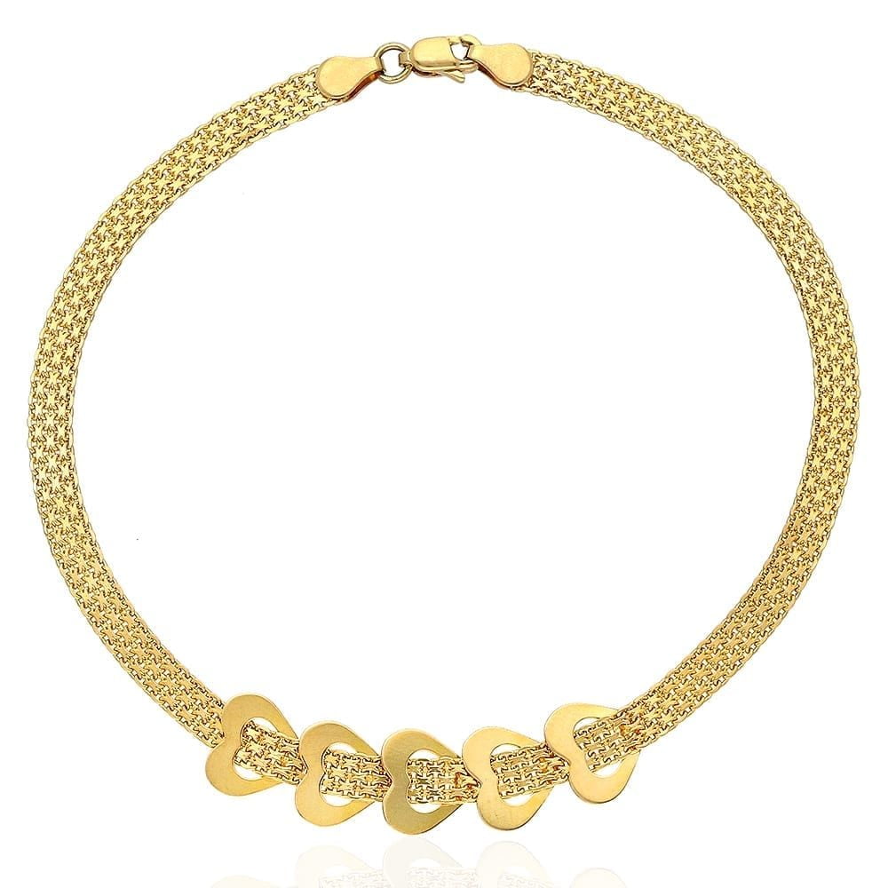 14k Solid Yellow Gold Panther Link Open Heart Bracelet 7.5