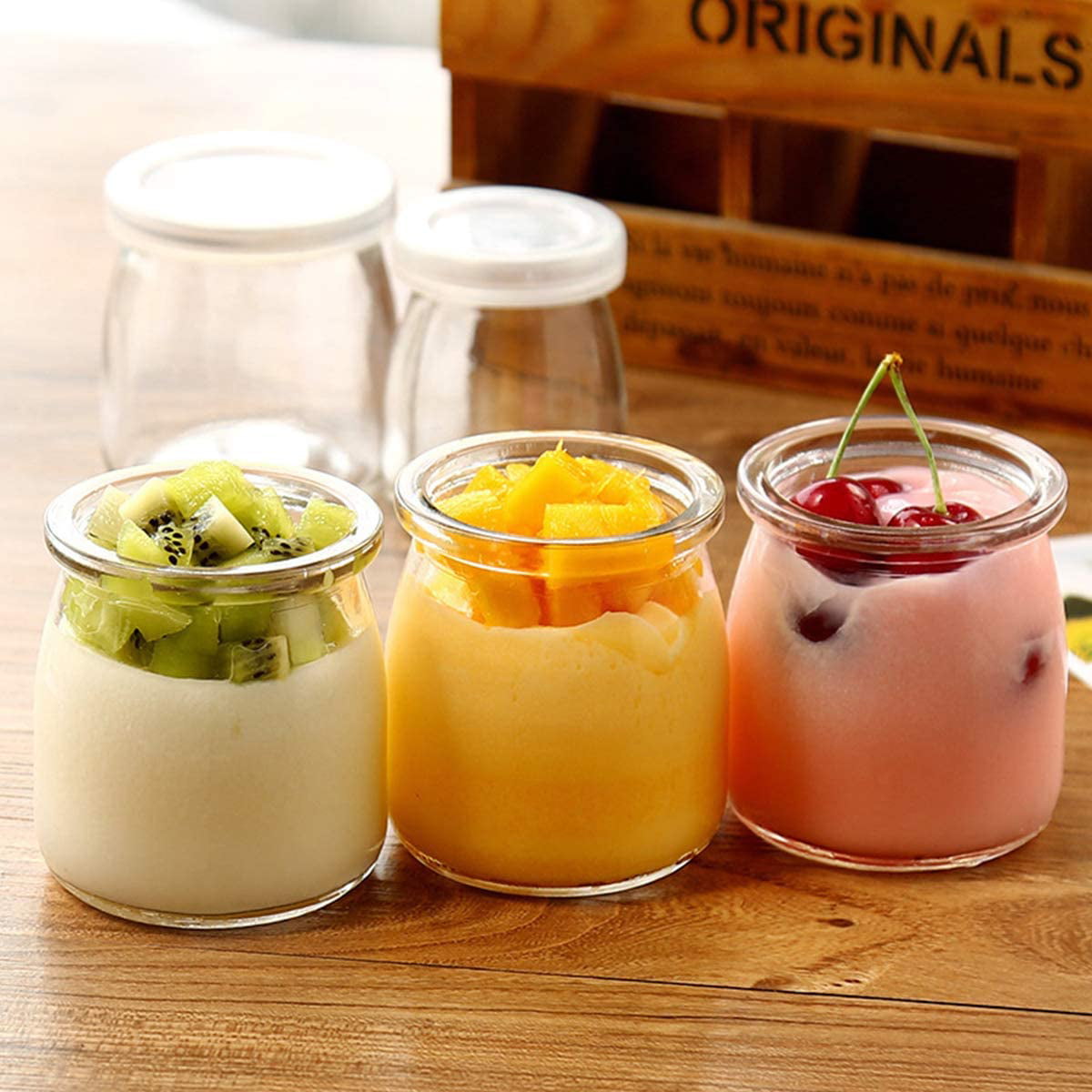 KAMOTA 40 PACK 6 oz Yogurt Jars With PE Lids Glass Pudding Jars Glass Jars 
