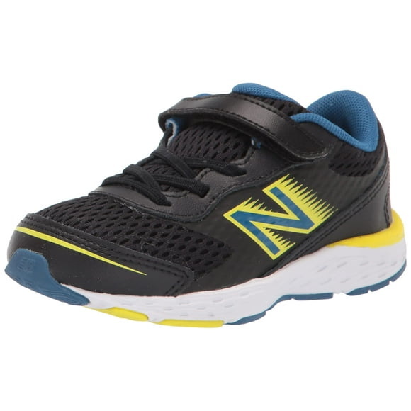 New Balance Baby Boys 680 V6 Alternative Closure Running Shoe, Black/Oxygen Blue/Sulphur Yellow, 3 Wide Infant