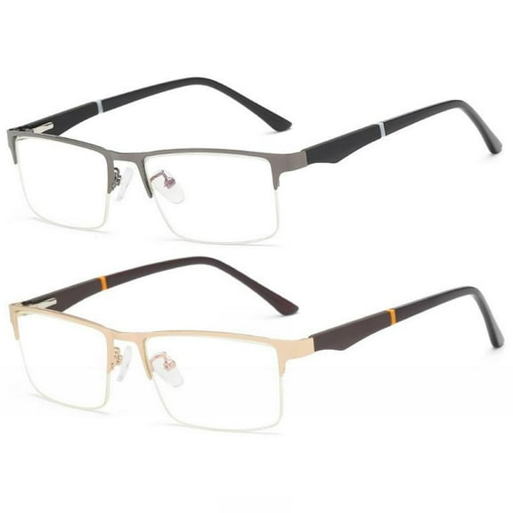 2 Pairs of Half Rimless Bifocal Reading Glasses for Men Fashion Vintage Spring Hinge Business Anti-Blue Light Readers Metal  1.00