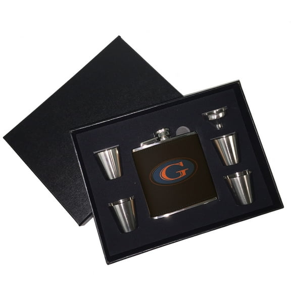 KuzmarK 6 oz. Leather Flask Set in Black Presentation Box -  G Is For