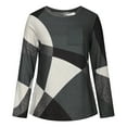 thumbnail image 5 of Homenesgenics Womens Tops under $5 Women's New Color Blocked Printed Long Sleeved T-shirt Round Neck Tops Gray S, 5 of 5