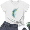 thumbnail image 4 of Tbopshirt Womens Tops,T-Shirts for Women Short Sleeve,Summer Tops Round Neck Feather Printed,S-XXXL,Plus Size Tshirts, 4 of 4