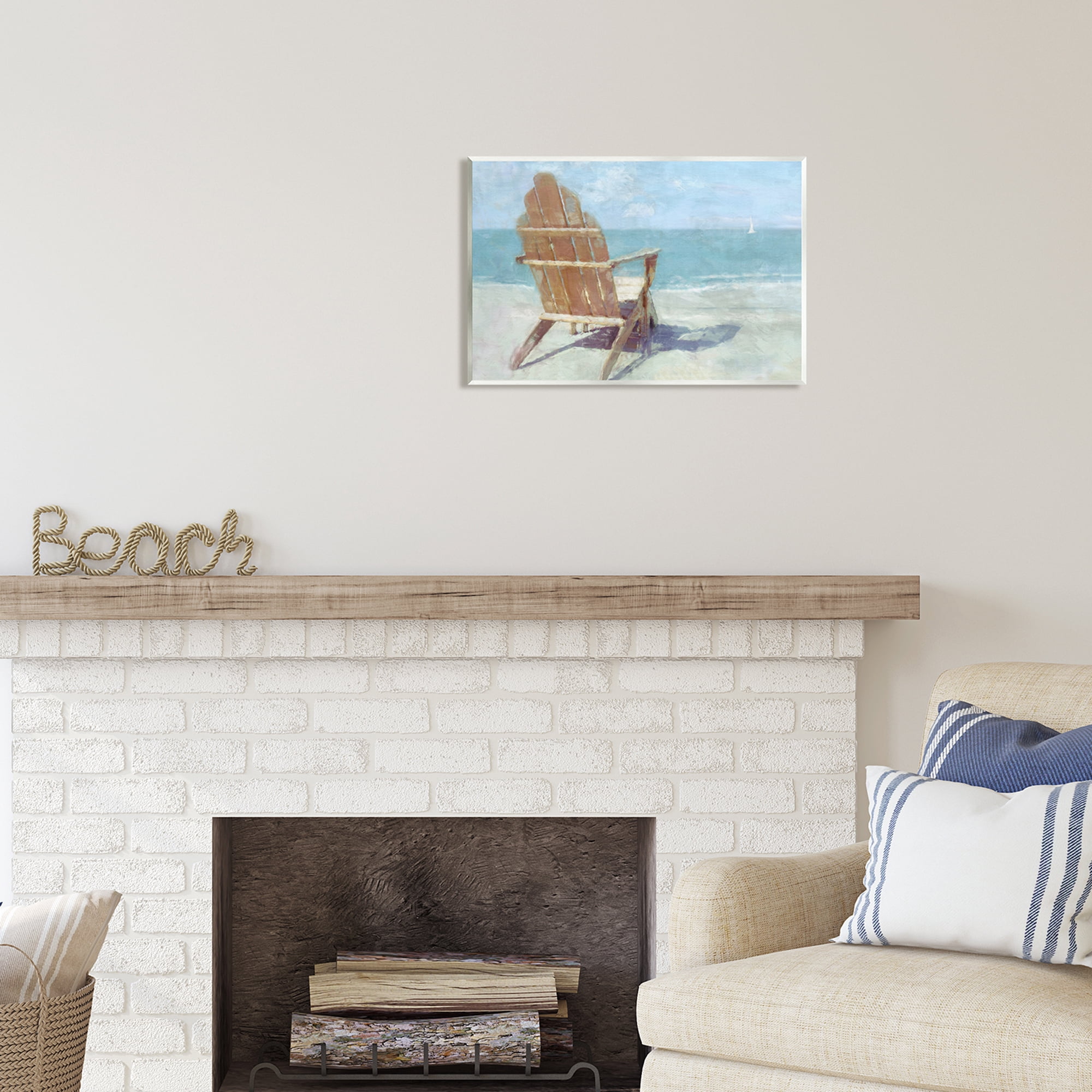 Stupell Industries Beach Chair by Shore Nature Painting Unframed Art Print Wall Art, 19 x 13