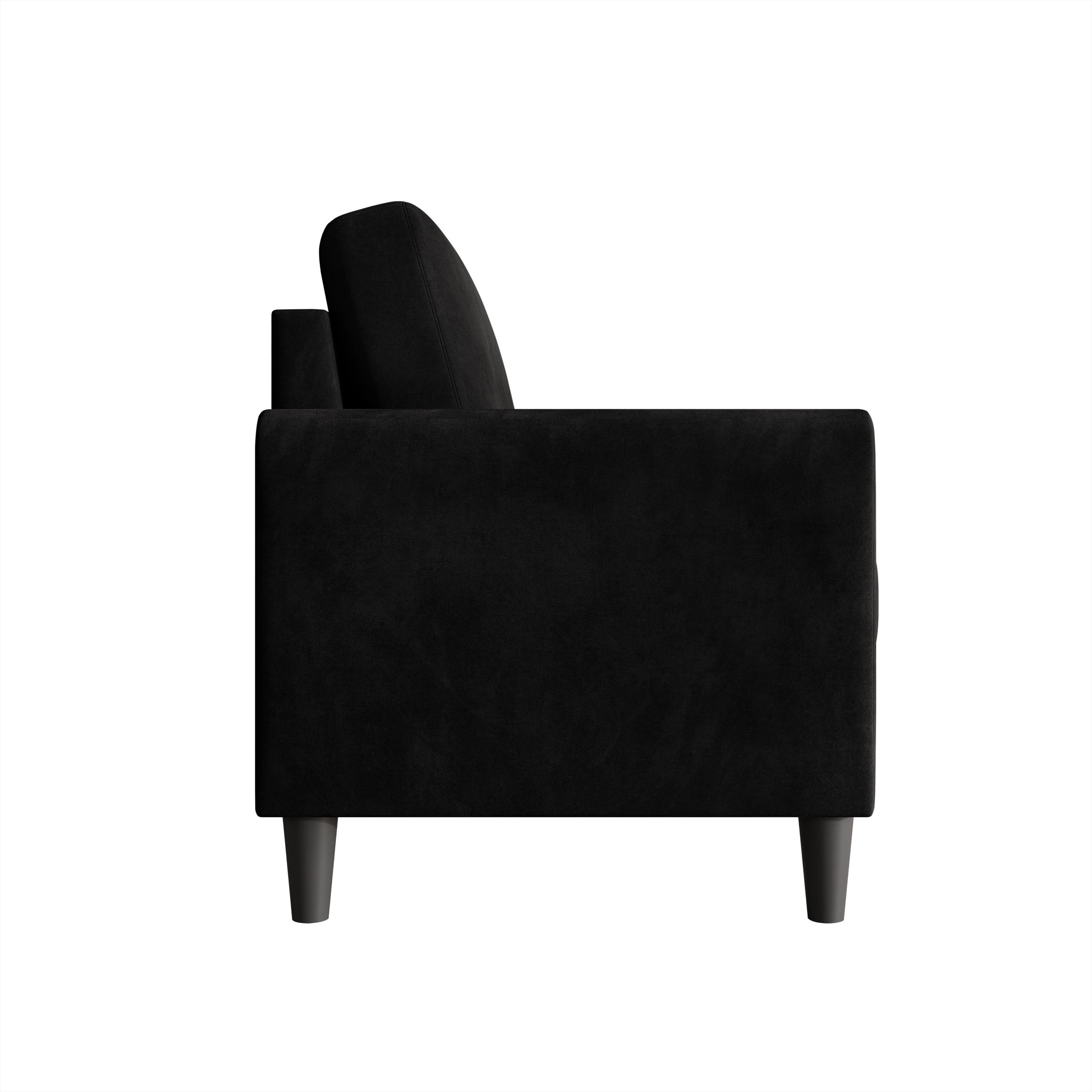Home Design Goliad Velvet Arm Loveseat with Pocket Spring, Soft Cushions, Clean Lines Design, Black