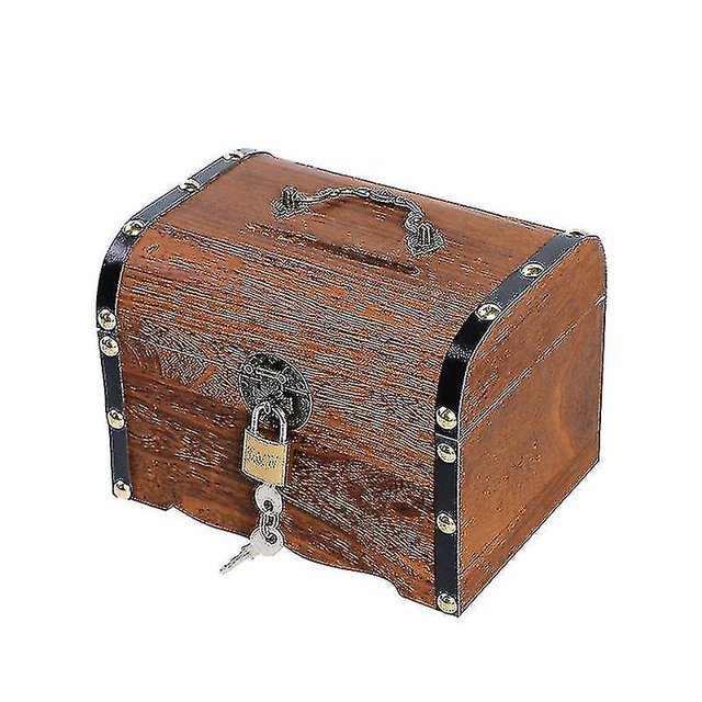 Caja del Tesoro Caja de Almacenamiento de Madera Decorativa Hucha Baúl del Tesoro de Madera con L