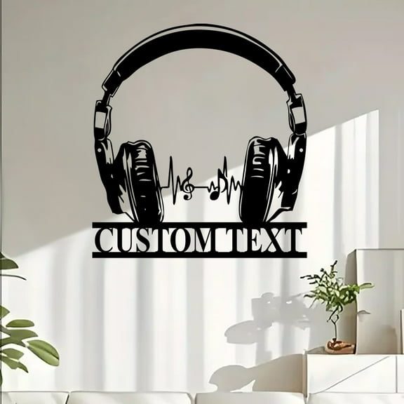 Custom Earphones Metal Wall Art, Personalized Headphones Decor, Musical Instrument, Music Lovers Gift,Sound Studio DJ Club Name