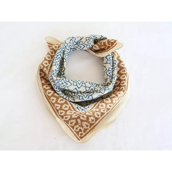 Scarfs Pure Cotton Hand Block Printed Blue Bandanas For Women Gift Small Indian Design 20 inch Size Hairband Chest Cover Handmade Bandana