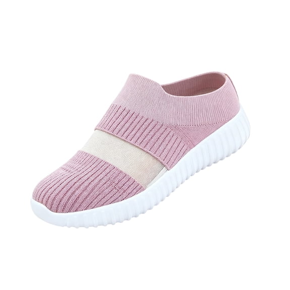 Domzle 2026 Breathable Knit Slip-On Walking Shoes Women Mule Sneakers Orthopedic Slide on Backless Tennis Sneakers Loafers Arch Support Orthopedic Mesh Mules Backless Tennis Shoes Pink 42