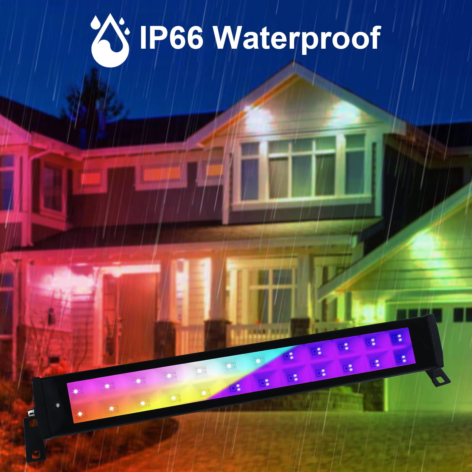2 PCS UV+RGB Lights 50W,Color Changing Lights,Black Light for Glow Party,RGB Flood Light,with Switch and Remote,for Garden Lighting