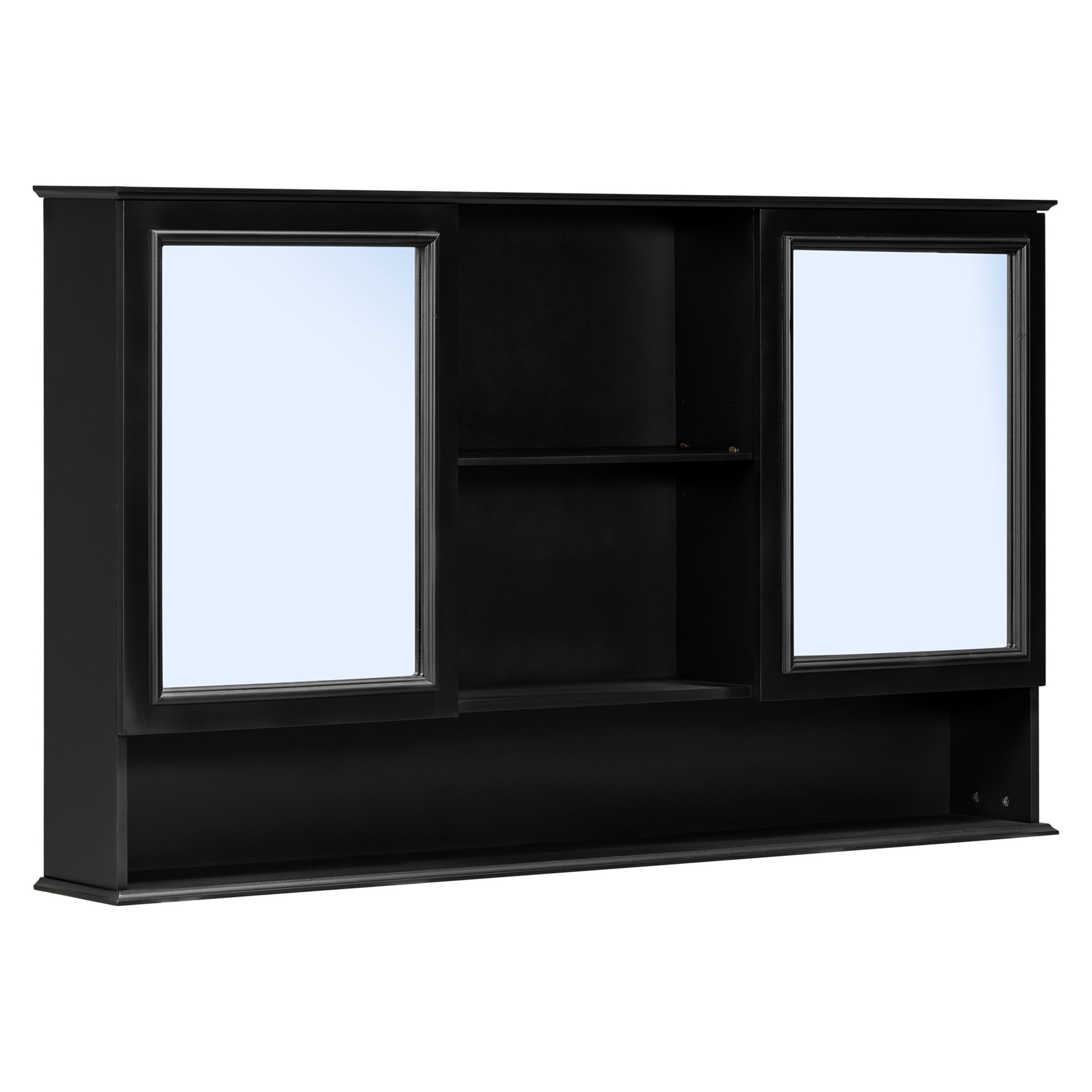 Christopher Knight Home 60" Wall-Mounted Bathroom Storage Cabinet with Double Mirrored Doors, Black