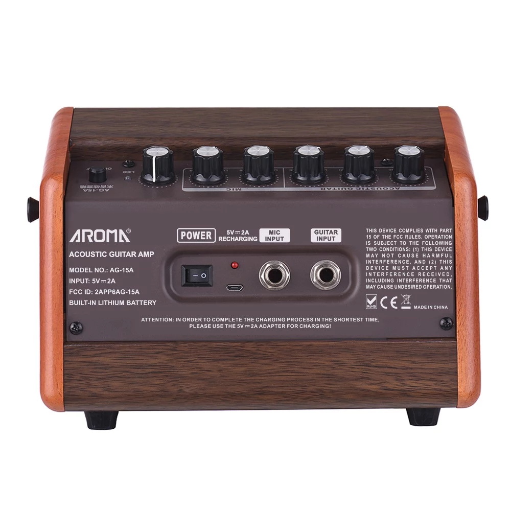 AG-15A 15W Portable Acoustic Guitar Amplifier with BT Speaker, Microphone Interface, and Built-in Rechargeable Battery