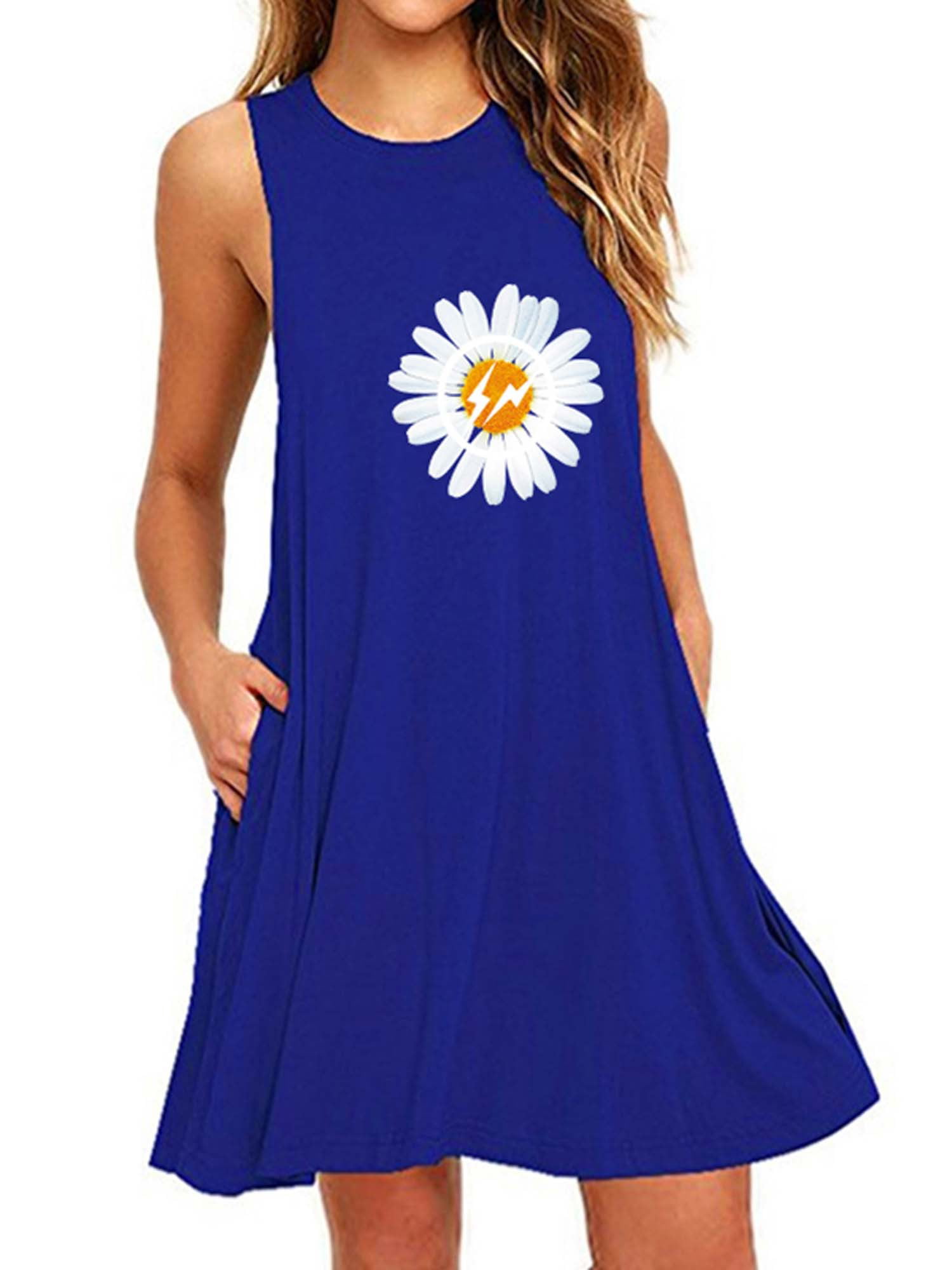 Women's Floral Swing Short Dresses Summer Beach Sleeveless Plus Size ...