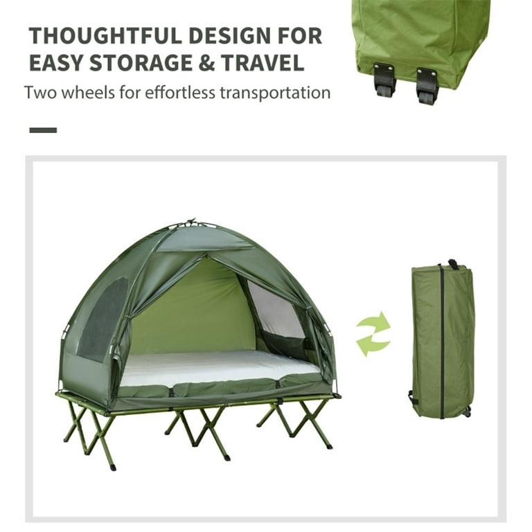 Portable Camping Tent With Double Cot Air Mattress With Pump And Bedspread Large Size Tent For Camping For Outdoor Adventures Foldable Camping Tent With Zippered Door Dark Green Walmart