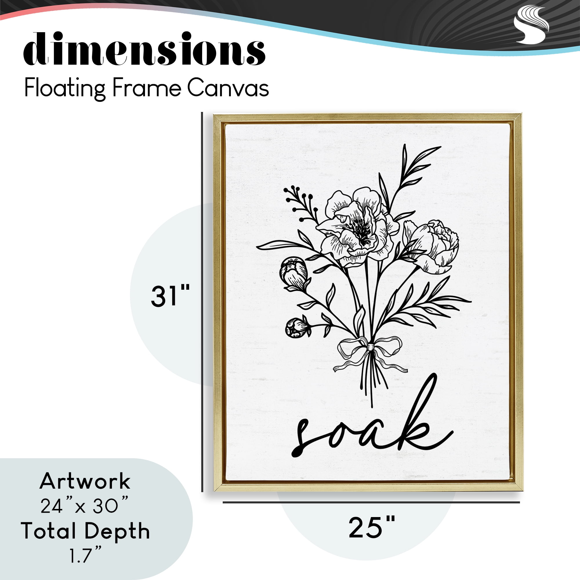 Bathroom Herb Soak Gold Framed Floater Canvas Wall Art, design by Lettered and Lined
