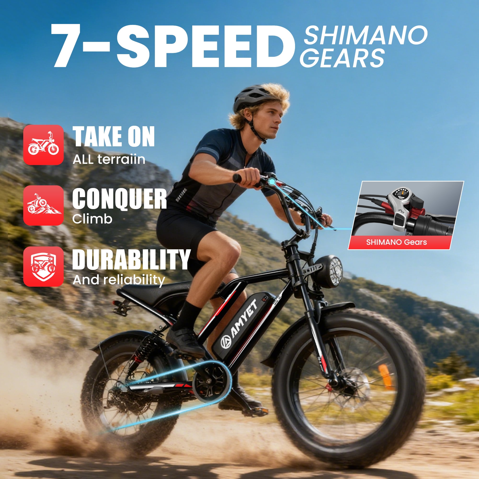 AMYET S8-S Electric Bike for Adults, 1000W(Peak 1500W), 48V 20Ah, 20" Fat Tire, Hydraulic Disc Brakes, E-Mountain Bike, UL2849