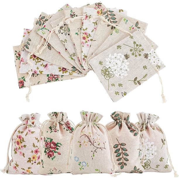 40 bolsas de arpillera con cordón, bolsas de regalo con estampado de flores y hojas, bolsas para calendarios de adviento, bolsas de embalaje para regalos de boda.