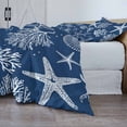 thumbnail image 3 of Navy Blue Coastal Duvet Cover Set 3 Pieces with Zipper Closure, Nautical Beach Starfish Coral Summer Bedding Sets 1 Duvet Cover & 2 Pillow Cases, Breathable Comforter Cover Set Duvet Cover Queen, 3 of 6