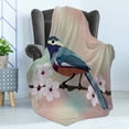thumbnail image 4 of Almond Blossom Soft Flannel Fleece Throw Blanket, Sparrow Perching on a Japanese Sakura Tree Branch with Blurred Background, Cozy Plush for Indoor and Outdoor Use, 50" x 70", Multicolor, by Ambesonne, 4 of 5