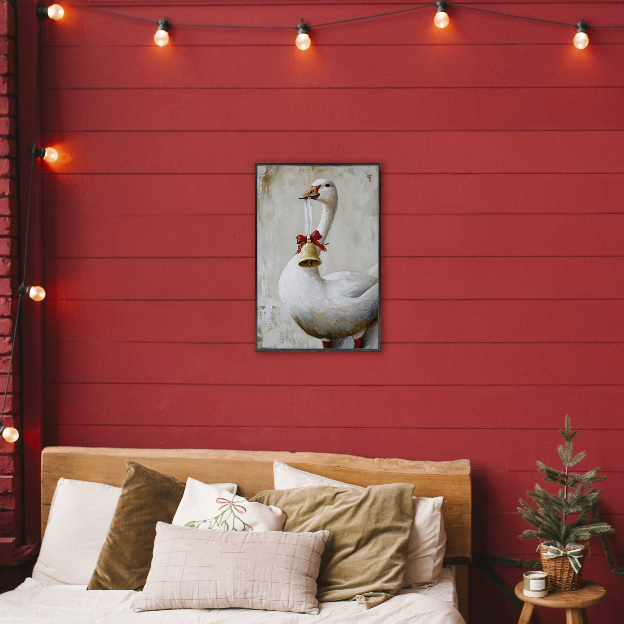 Festive Jingle Goose Black Framed Giclee Art, design by Petal Prints Design