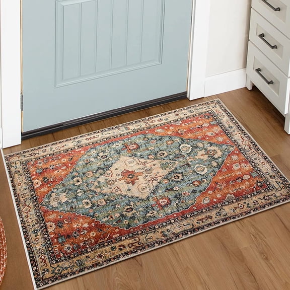 Boho Tribal 2x3 Washable Small Rugs for Entryway Doormat Indoor Entrance, Throw Rugs with Rubber Backing, Bohemian Soft Non-Slip Bathroom Carpet for Bath Front Door Kitchen Floor