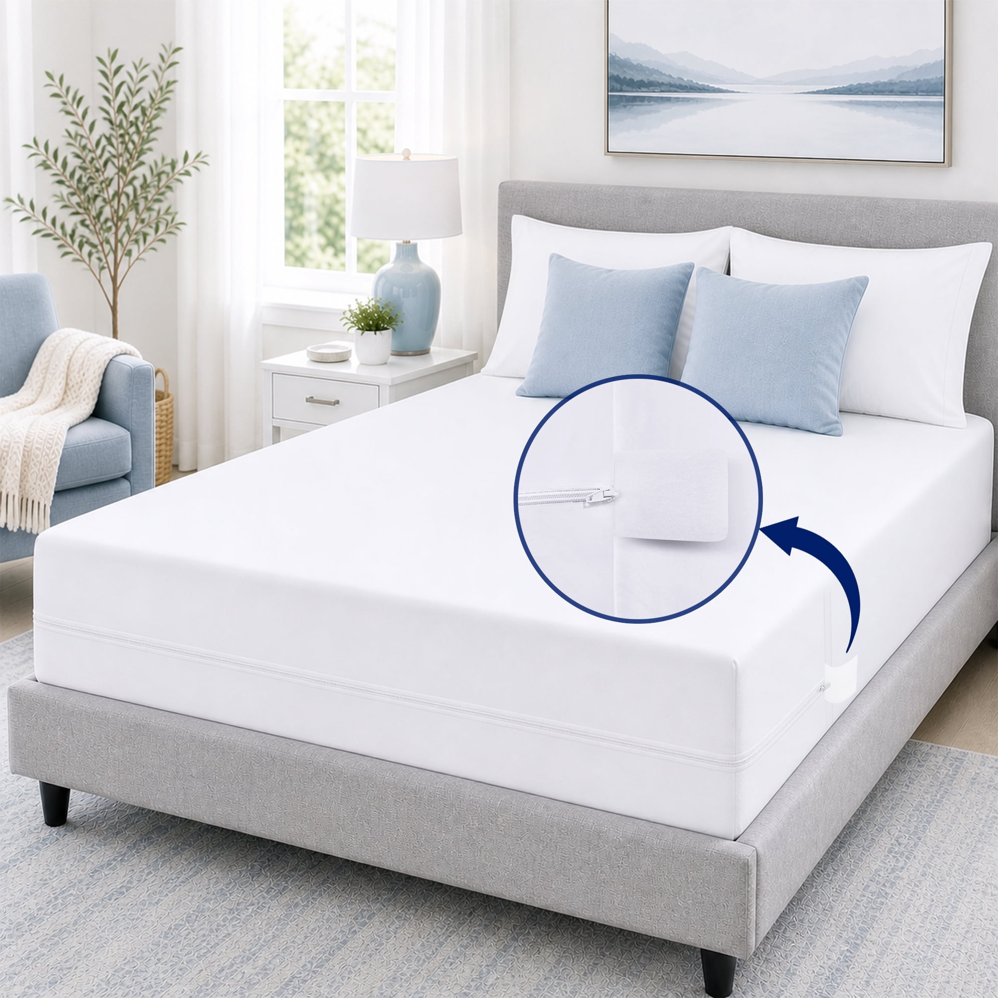 Continental Sleep, 10 to 14-Inch Ultra Soft-Premium Zippered Mattress Protector Cover, Water Resistant, Breathable and noiseless, Queen, White