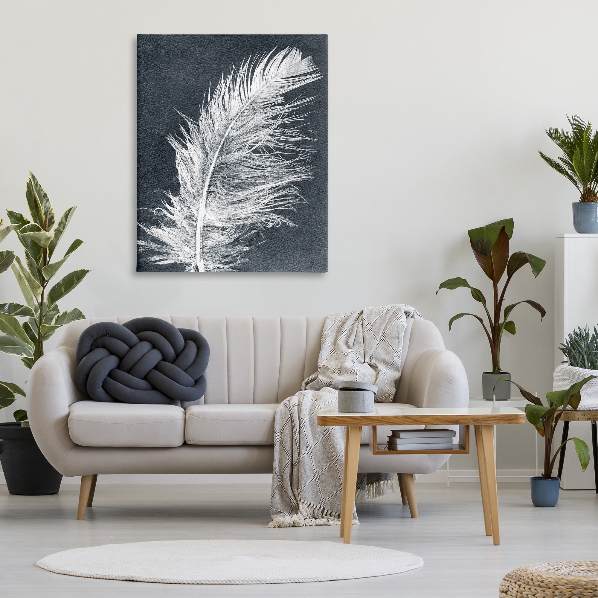 Stupell Industries Blue & White Feather Animals & Insects Painting Gallery Wrapped Canvas Art Print Wall Art, 36 x 48