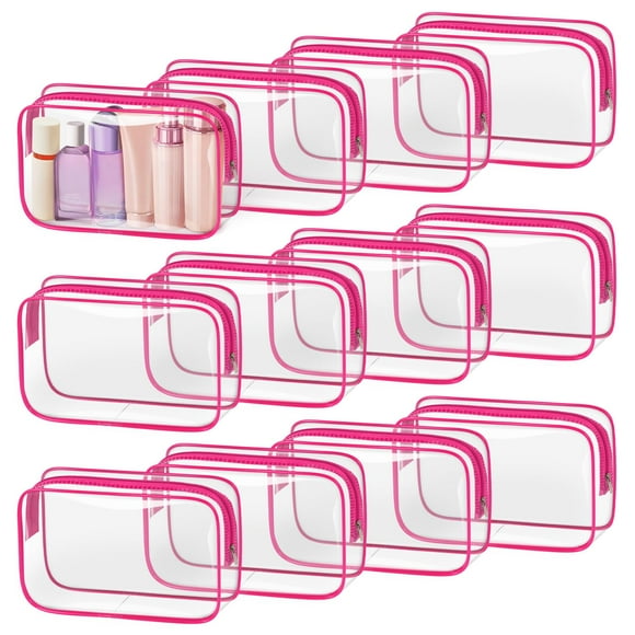 Bolsa de maquillaje TISRATOK transparente, 12 unidades, para mujer, artículos esenciales de viaje