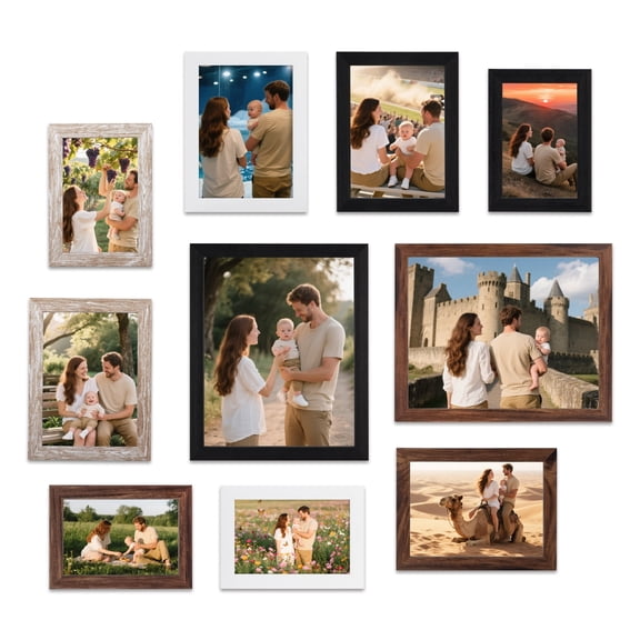4 Colors Collage Picture Frames, Multiple Sizes Photos, Four 4x6, Four 5x7, Two 8x10, Assorted Gallery Frame Collage for Wall or Tabletop, Set of 10