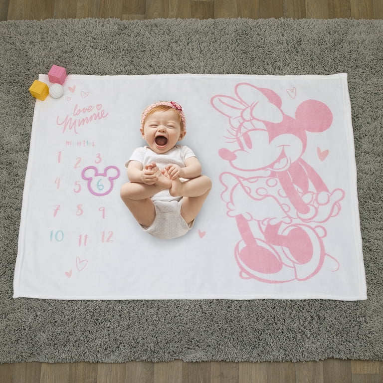 Disney Minnie Mouse White and Pink Milestone Baby Blanket
