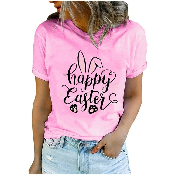 Patlollav Women Tees Under $10, Women's Round Neck Tops Printed T-Shirt Comfortable Short Sleeve Blouses for Easter