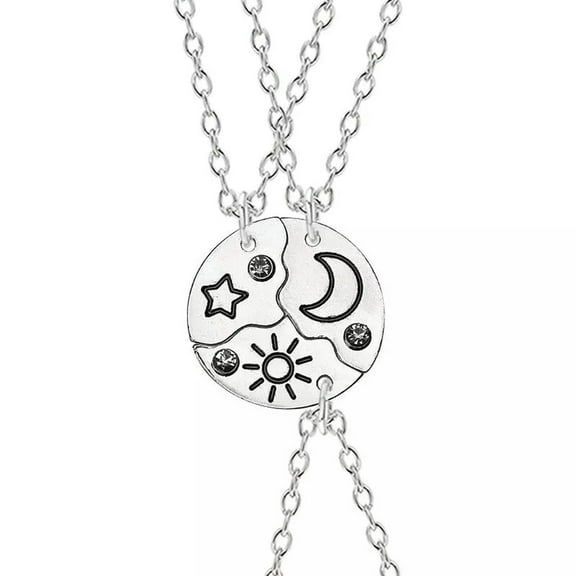 HOOUN 3 pcs Silver Moon Sun Star Broken Heart Best Friend Friendship Necklace Gift