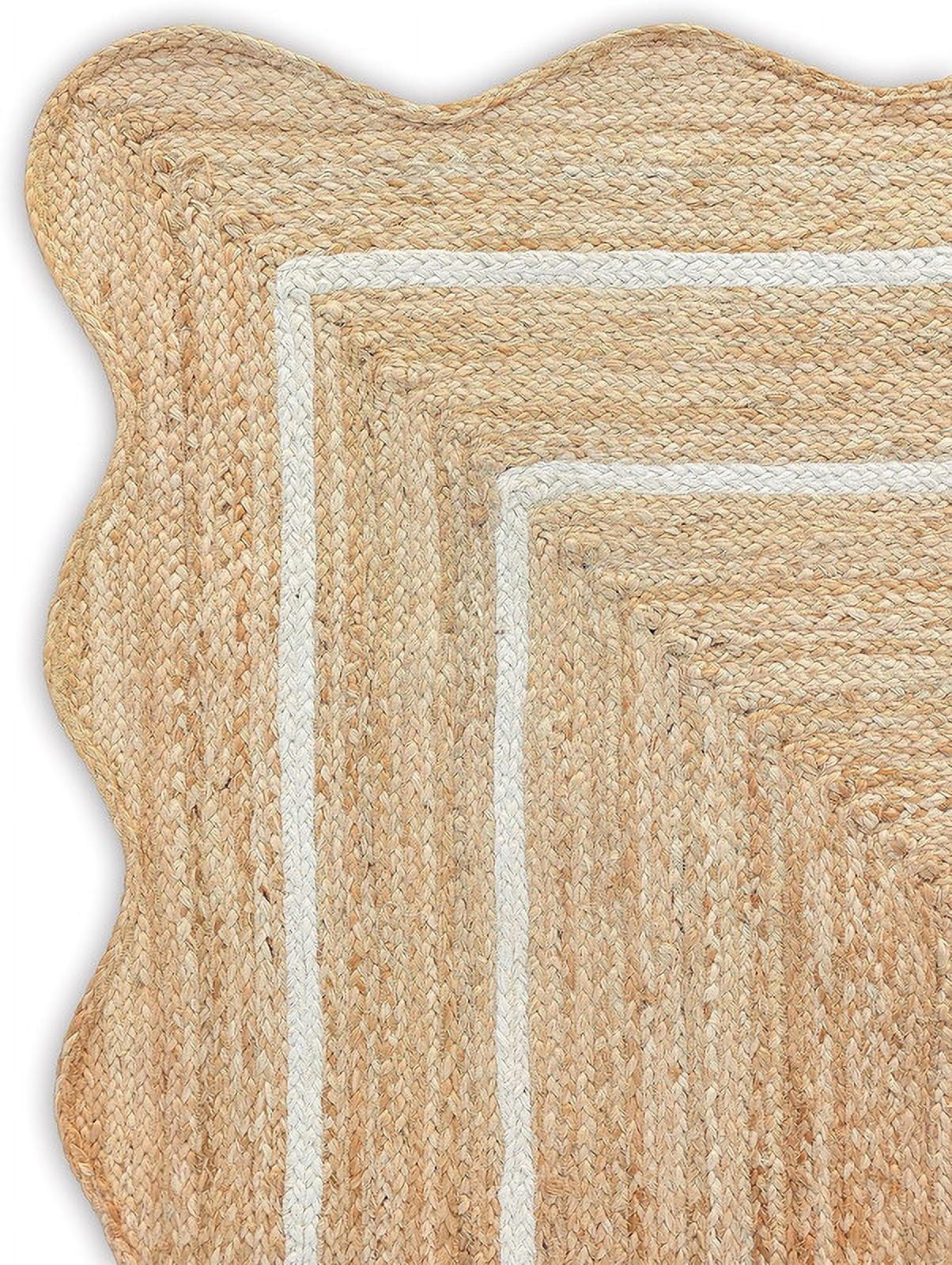 9x12 Ft White Border Premium Scalloped Jute Rug – Handcrafted Natural Braided Carpet for Living Room, Bedroom, Entryway – Boho Home Decor