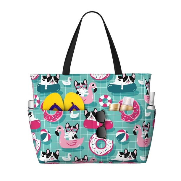 Easygdp Dogs With Swimming Bolsa de Viaje de Playa de Gran Capacidad, Bolsa Tote Perfecta para la Playa, Escapadas de Fin de Semana y Viajes