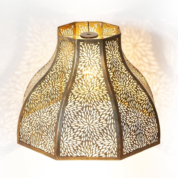 SWAIFDEE Octagonal Lotus Metal Lamp Shade Etched Chrysanthemum Lampshade Outer Antique Bronze Inner Gold 5.32x13x9.5in Spider Fitter for Table Floor Lamp