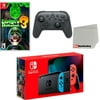 Nintendo Switch Console Neon Red & Blue with Extra Wireless Controller, Luigi's Mansion 3 and Screen Cleaning Cloth