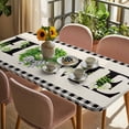 thumbnail image 3 of Rustic Home Table Cloths for 6 Foot Rectangle Tables, Eucalyptus Leaves Floral Beige Buffalo Plaid Patio Waterproof Elastic Fitted Tablecloths, Washable Rectangular Table Cover for Camping, 3 of 8