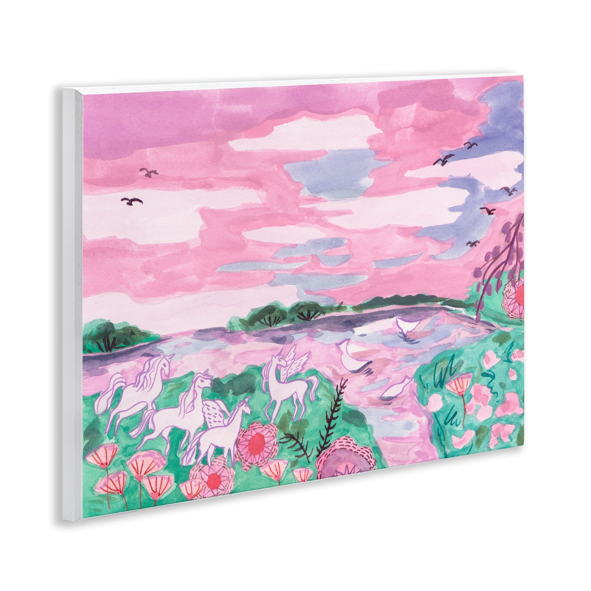 Stupell Industries Pastel Unicorns Landscape Fantasy & Sci-Fi Painting Unframed Art Print Wall Art, 14 x 11