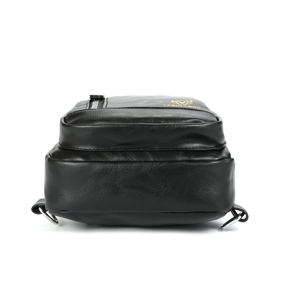 LEBULLBRO Sling Bag for Men Soft Leather Chest Bag Crossbody Backpack Travel Hiking Outdoor Sports Black