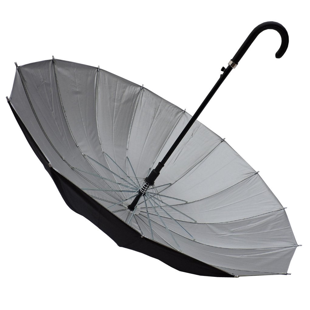 Rain Sun UV Protection Umbrella Large Full Size 42 Inches Canopy Coverage Windproof Auto Open J- Shape Stick Burgundy