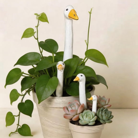 3-Piece Goose Head Planter Decorations, Outdoor Garden Pot Ornaments with Whimsical Duck Style, Unique Decorative Yard Statues for Patio, Porch, Lawn and Flower Displays, Green