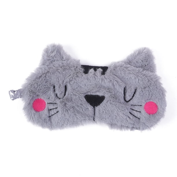 Máscara para dormir con bonita cara de gato, suave peluche, dibujos animados
