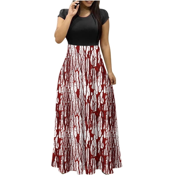 Vestido largo colorido con estampado de Halloween para mujer, vestidos estampados de manga corta, vestido playero informal Maxi Pompotops ghjkhdj13810