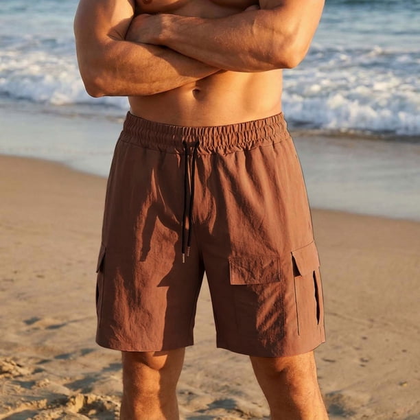 Ceisia Men's Linen-Like Casual Cargo Shorts with Elastic Drawstring Waist & Multi-Pocket Gifts