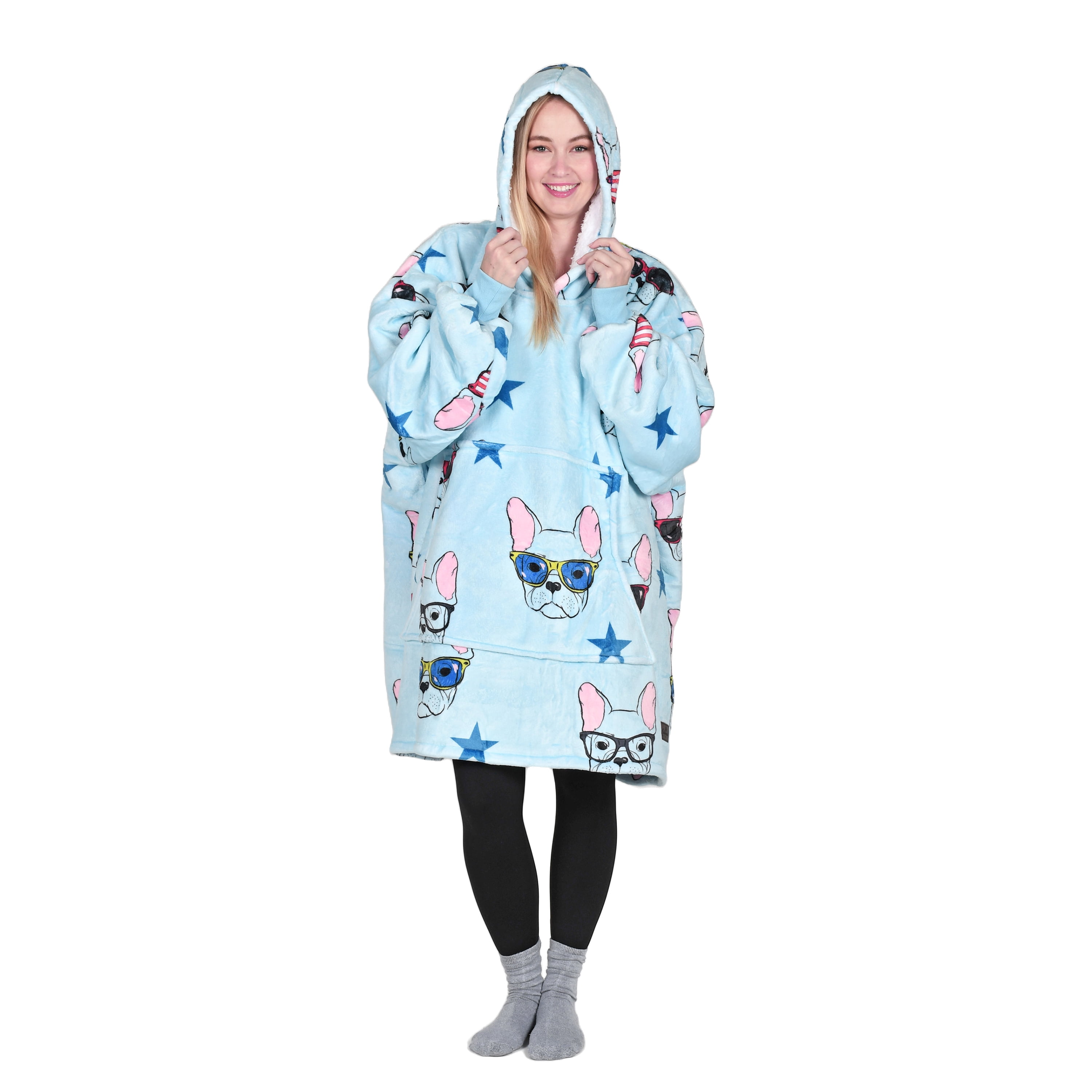 Catalonia Oversized Wearable Blanket Hoodie Sweatshirt, Comfortable Sherpa Lounging Pullover for Adults Men Women Teenagers Wife Girlfriend Gift