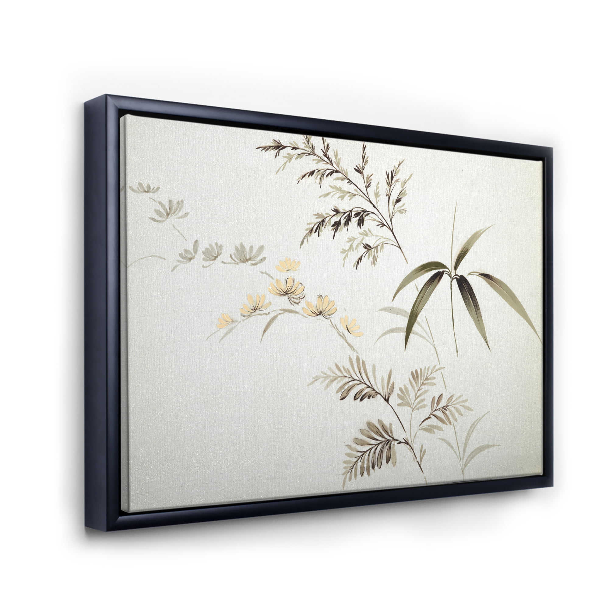 Designart 'Abstract Retro Drawing of Flowers III' Vintage Framed Canvas Wall Art Print