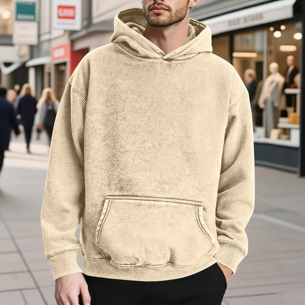 MHFRRA Sudadera con Capucha de Peso Pesado, Lavada, Suave y Cálida, con Bolsillo Frontal para Uso Informal Beige